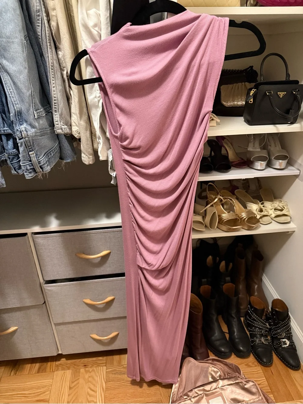 Enza Costa Silk Knit Sleeveless Twist Midi Dress in Orchid Flower